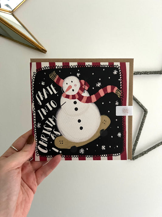 Skating Snowman Greetings Card